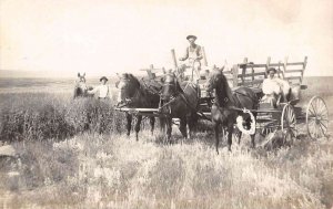 Farming Scene Horses and Wagons Real Photo Vintage Postcard AA32385