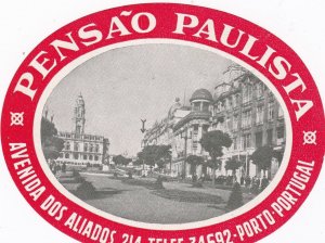 Portugal Porto Pensao Paulista Vintage Luggage Label sk3376