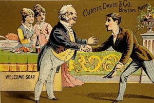 Antique Victorian Trade Card Boston Curtis Davis Welcome Soap 1880s 4 x 2.5