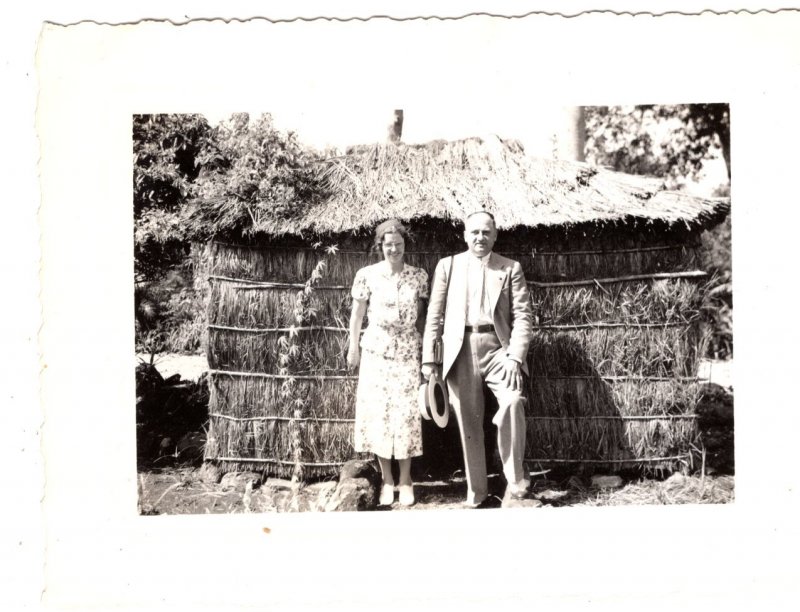 Couple, Hut, Tropical Gardens Porto Rico (3) 1940s Photographs approx. 3 X 4 in