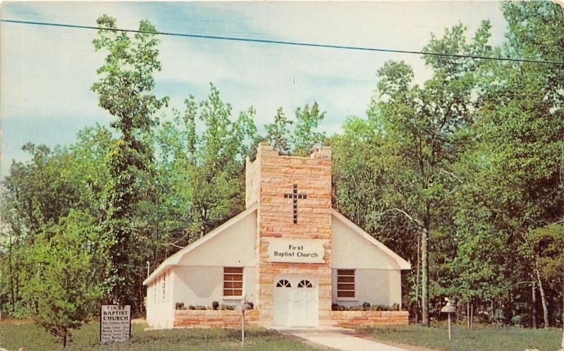 Houghton Lake Michigan~First Baptist Church~Sign in Yard~Cross on Tower~1959 Pc