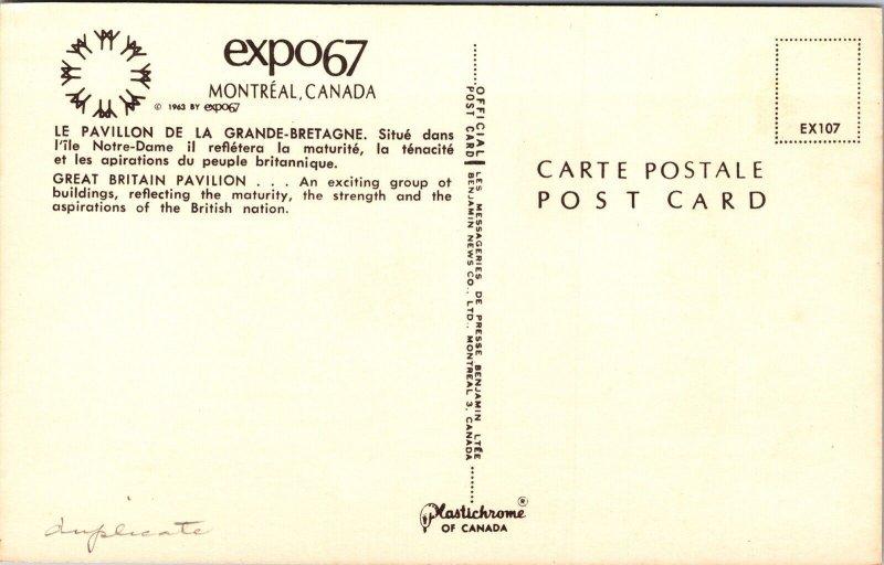 Great Britain Pavilion Expo67 Downtown Montreal Canada Chrome Postcard 