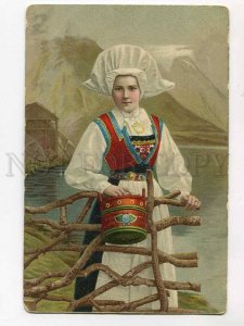 3080765 GERMANY girl in native dress w/ bucket vintage PC