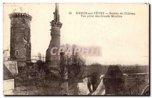 Mehun on Yevre Old Postcard Ruins of Castle View taken major mills