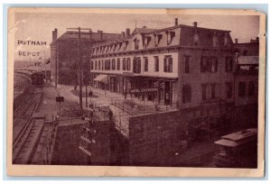 c1910's Putnam CT, Depot Station Railroad Train Hotel Chickering Postcard