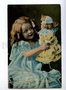 189984 Lovely Curly Girl w/ Big DOLL Vintage Photo postcard