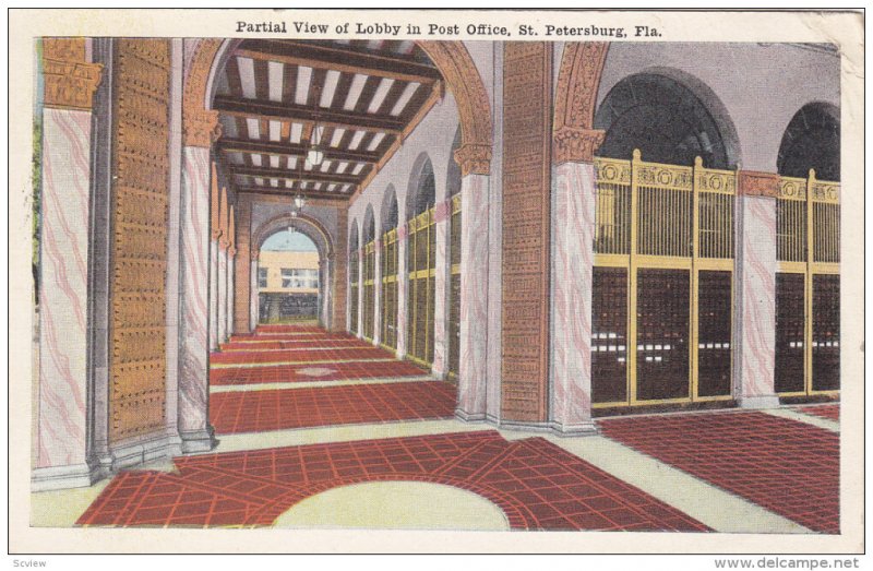 ST. PETERSBURG, Florida, PU-1920; Partial View Of Lobby In Post Office