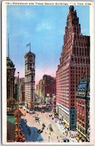 Paramount And Times Square Building New York City Skyscraper & Streets Postcard