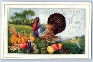 c1910's Thanksgiving Turkey And Fruits Embossed Antique Unposted Postcard