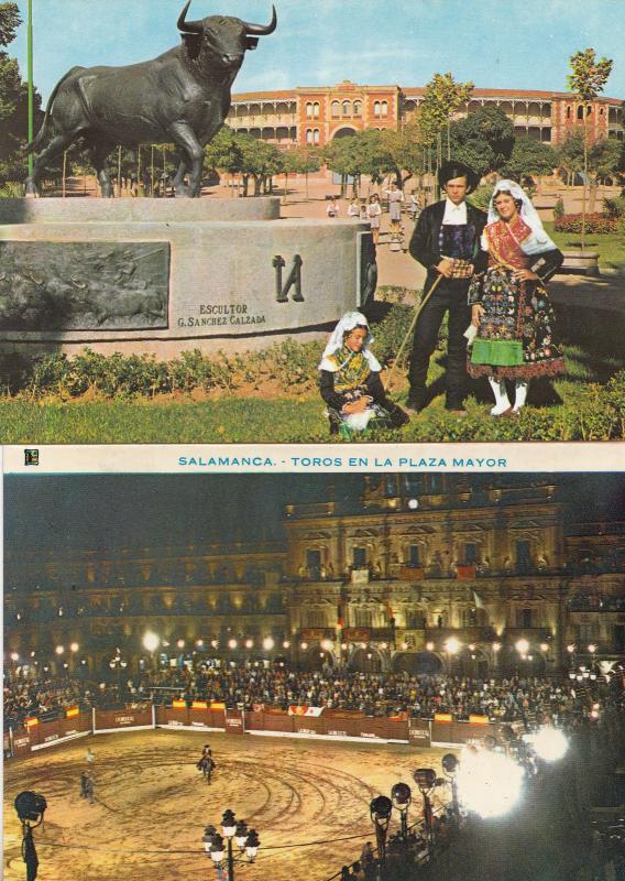 Salamanca Bullfight Stadium Monument Statue To The Fighting Bull 2x Postcard s