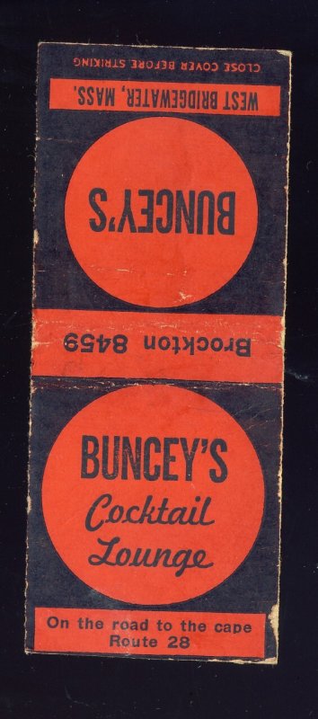 Brockton, Massachusetts/Mass/MA Match Cover, Buncey's Cocktail Lounge, R...