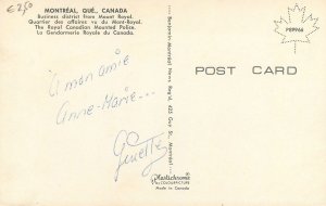 Canada Souvenir Postcard Montreal panorama Royal Canadian Mounted police officer