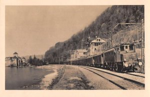 Switzerland Schloss Chillon Castle and Railroad Real Photo Postcard AA36749