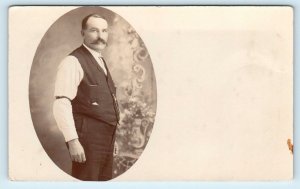 RPPC STUDIO PHOTO ~ Mystery Man ~  c1910s Location Unknown Postcard