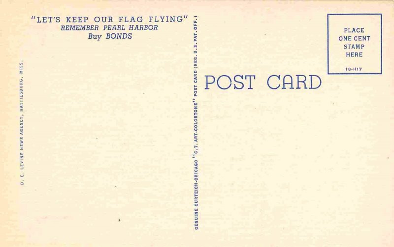 Old Glory Stars Stripes US Flag Patriotic Buy War Bonds 1940s linen postcard