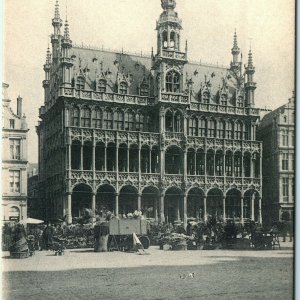 c1910s Brussels Maison du Roi Sharp Collotype Photo Postcard Street Market A40