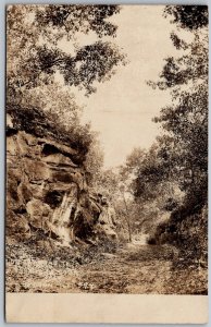 Oregon Illinois c1910 RPPC Real Photo Postcard Rock Cliff Dirt Path