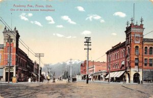 Provo Utah Academy Ave., Bank Bldg., Color Lithograph Vintage Postcard U6890