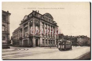 Old Postcard Mulhouse Bank Caisse d & # 39Epargne and Faubourg Belfort Tramway