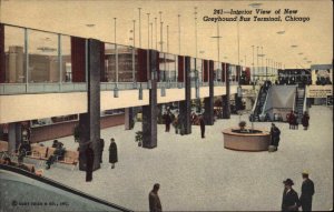 CHICAGO IL Greyhound Bus Terminal Interior Old LINEN Postcard