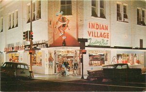 Postcard Arizona Tucson Indian Village Trading Post Night Neon Petley 23-3202