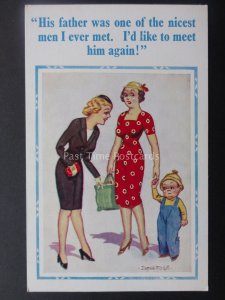 Donald McGill Postcard LITTLE BOY / SINGLE MUM - HIS FATHER...... c1950's