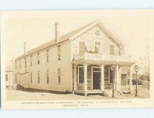Pre-1952 rppc THOMAS EDISON MENLO LAB AT GREENFIELD VILLAGE Dearborn MI HM3861