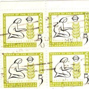 Scott # 385, Used Block of Canada Commemorative Stamps,