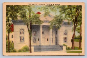 J92/ Opelika Alabama Postcard Linen First Baptist Church Building  292