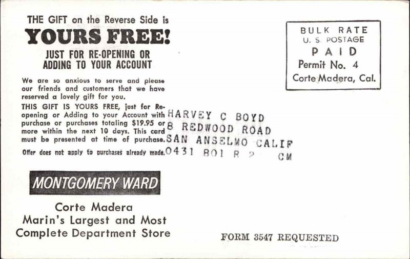 Vintage PC MONTGOMERY WARD Inland Glass Carafe Server FREE GIFT