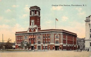 CENTRAL FIRE STATION PROVIDENCE RHODE ISLAND POSTCARD (c. 1910)