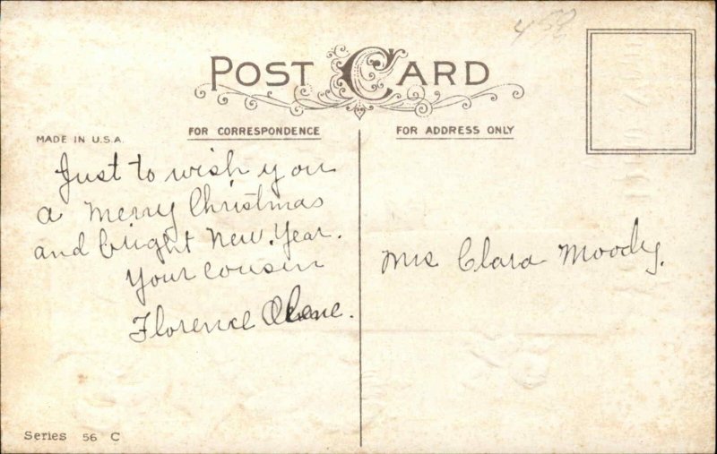 New Year's Children Dancing Cherub Grandfather Clock Embossed Vintage Postcard