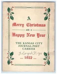Christmas And New Year Postcard The Kansas City Journal Post Carrier Berries