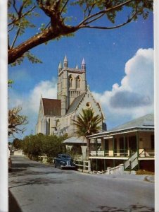 VINTAGE POSTCARD BERMUDA CATHEDRAL AND EARLY STREET VIEW c. 1950's