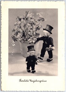 VINTAGE CONTINENTAL SIZE POSTCARD HEARTY NEW YEAR WISHES WEST BERLIN GERMANY '53