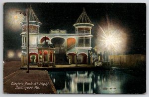 Baltimore MD Maryland Electric Park At Night Postcard U30