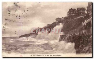 Old Postcard Granville Sea in Storm