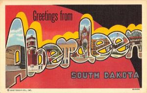 Aberdeen South Dakota Greetings Large Letter Linen Antique Postcard K23120