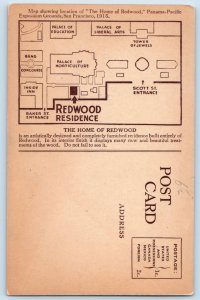 San Francisco California Postcard Map Redwood Residence Home Expo c1915 Vintage