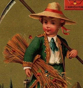  Trousseaux Trade Card French Victorian Young Man Holding A Sickle And Wheat