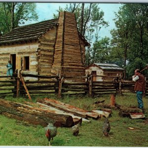 c1960s Lincoln City, IN Living Historiacal Farm Cabin Pioneer Chop Wood PC A240