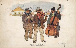 Hungary Easter greetings musical band cello violin artist postcard 1917