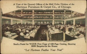 Chicago IL Hartman Furniture & Carpet Co General Office Interior 1913 Postcard