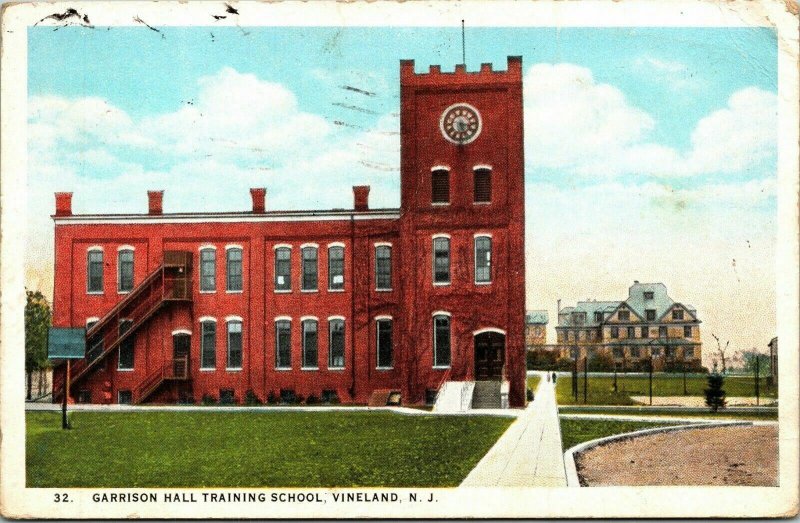 Garrison Hall Training School Vineland New Jersey NJ WB Postcard Cancel PM WOB 