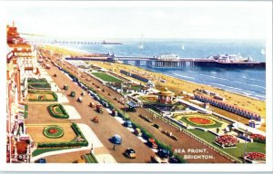 Sea Front Brighton Pier Waterfront Street Old Cars UK Watercolor Postcard