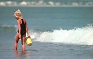 Postcard Greetings from Maine ME Beach Adventure Girl With The Yellow Pail