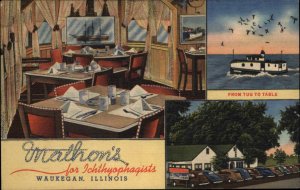 Waukegan IL Mathon's Restaurant Linen Postcard