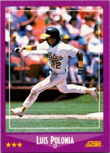 1988 Score Baseball Card Luis Polonia Oakland Athletics sk3152