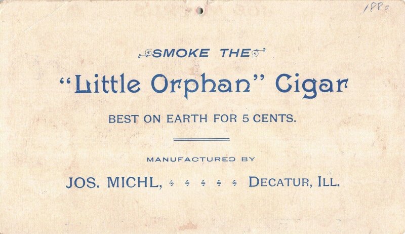 1880's Little Orphan Cigars Decatur Illinois Victorian Trade Card 2P1-15