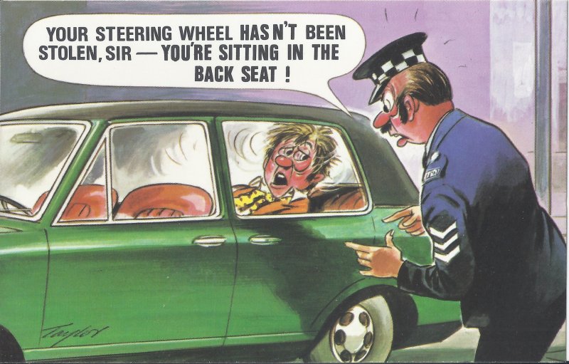 Vintage 1970's Bamforth COMIC Postcard Your sitting In back seat #484